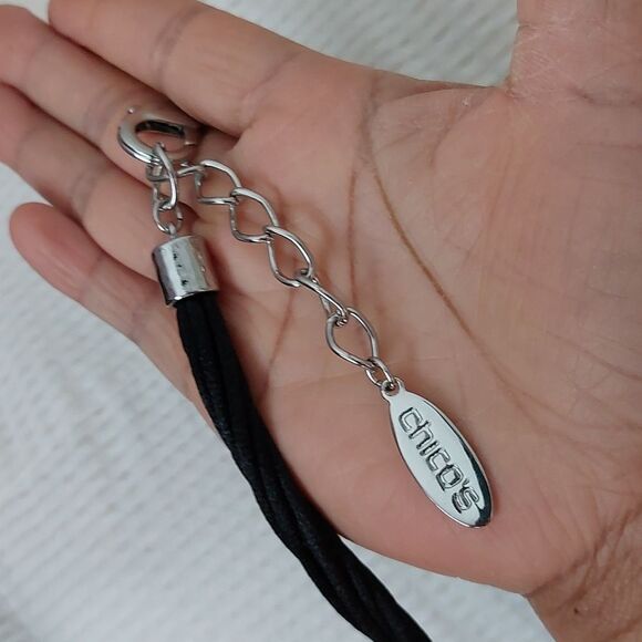 Chico's Chunky Braided Silver Tone Mesh Chains and Rhinestones Strands Necklace - Picture 6 of 7